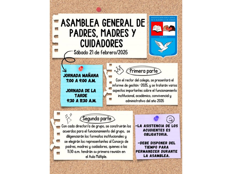 invitación a asamblea de padres, madres y cuidadores.